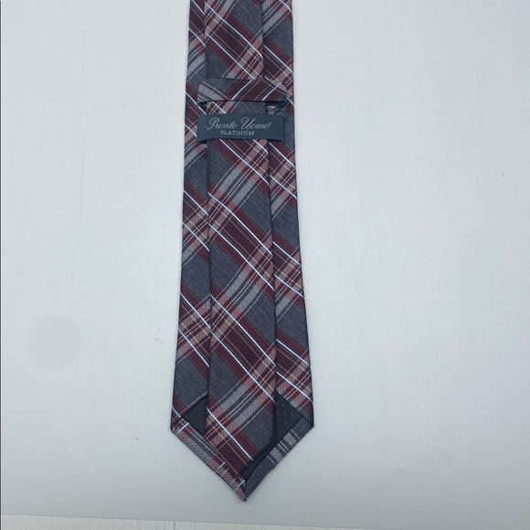 Pronto Uomo Platinum Silk Tie - Red and Gray Plaid - Picture 5 of 5